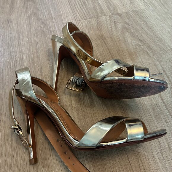 Schutz Gold Strappy High Heel Sandals